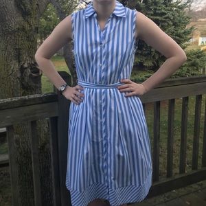 Blue and white striped dress